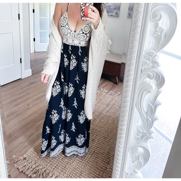 Chasing the Clouds boho goddess crochet top babydoll Flowy maxi dress M - Picture 9 of 11